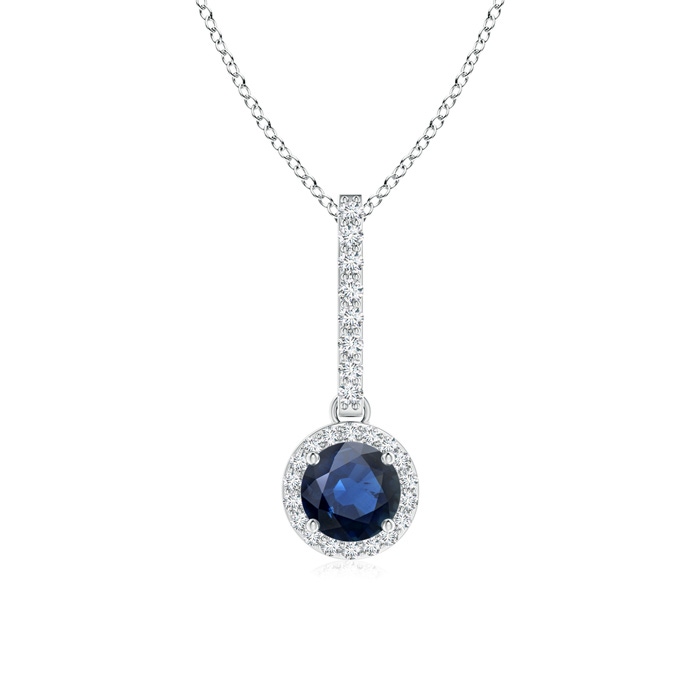 5mm AA Dangling Round Sapphire and Diamond Halo Pendant in White Gold 