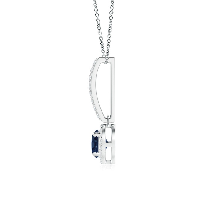 5mm AA Dangling Round Sapphire and Diamond Halo Pendant in White Gold product image