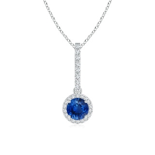 5mm AAA Dangling Round Sapphire and Diamond Halo Pendant in White Gold