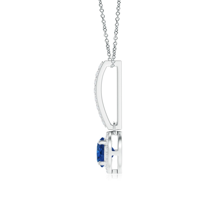 5mm AAA Dangling Round Sapphire and Diamond Halo Pendant in White Gold Product Image