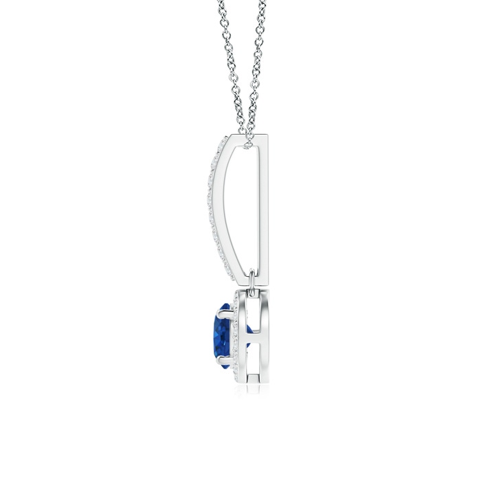 5mm AAA Dangling Round Sapphire and Diamond Halo Pendant in White Gold product image