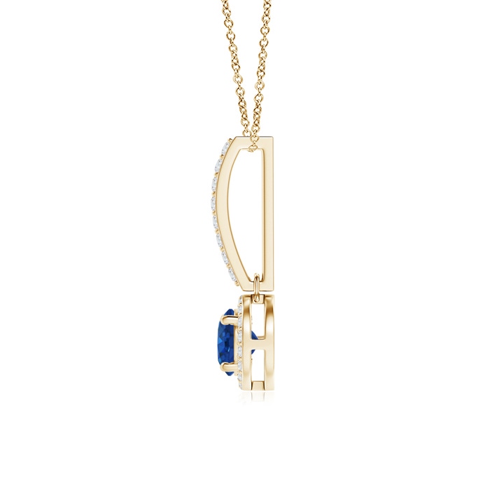 5mm AAA Dangling Round Sapphire and Diamond Halo Pendant in Yellow Gold product image