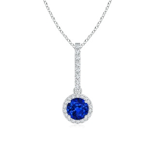5mm AAAA Dangling Round Sapphire and Diamond Halo Pendant in P950 Platinum