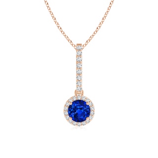 5mm AAAA Dangling Round Sapphire and Diamond Halo Pendant in Rose Gold