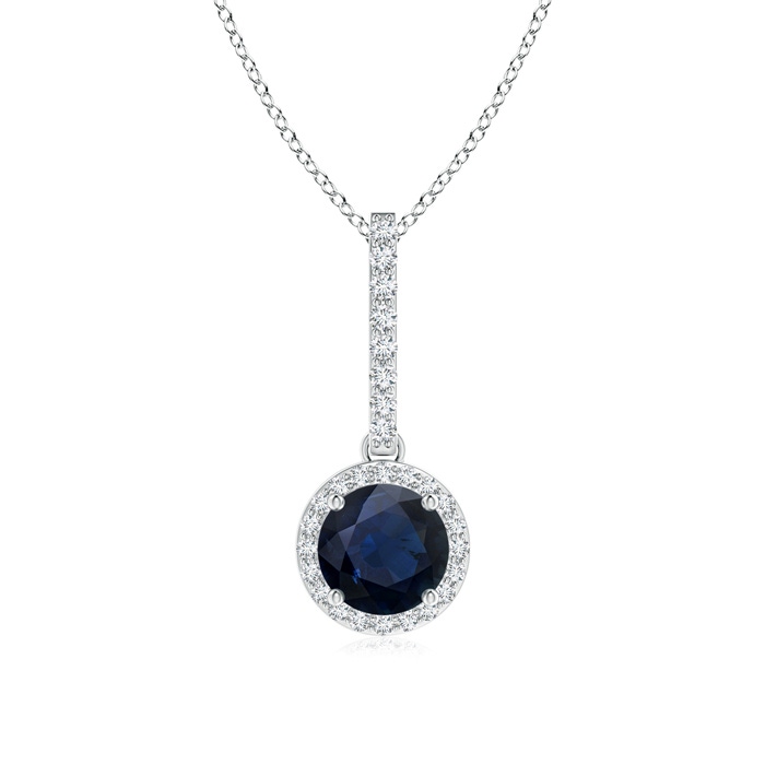 6mm A Dangling Round Sapphire and Diamond Halo Pendant in P950 Platinum 