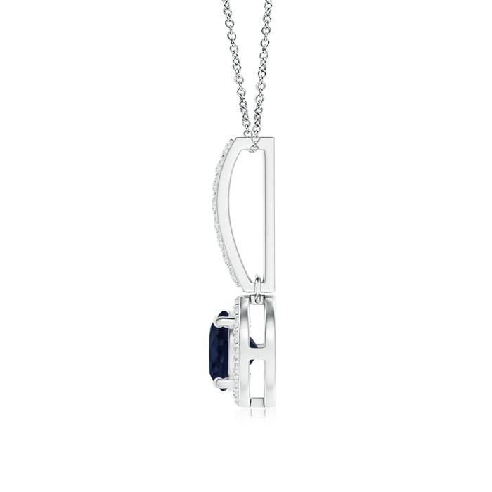 6mm A Dangling Round Sapphire and Diamond Halo Pendant in P950 Platinum product image