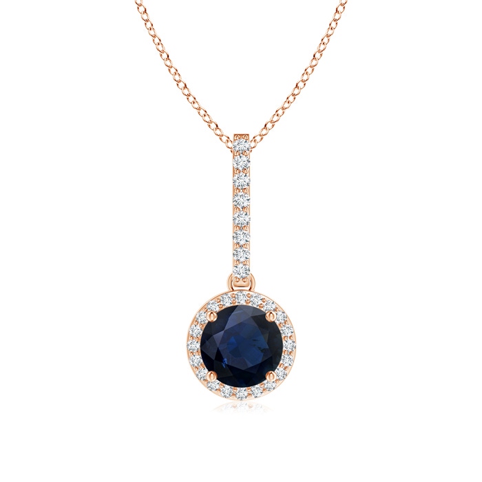 6mm A Dangling Round Sapphire and Diamond Halo Pendant in Rose Gold 