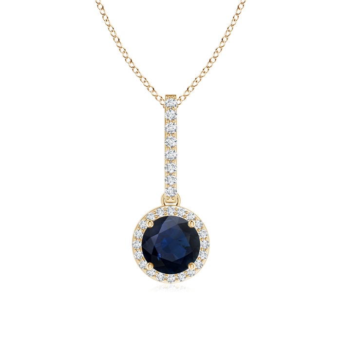 6mm A Dangling Round Sapphire and Diamond Halo Pendant in Yellow Gold 