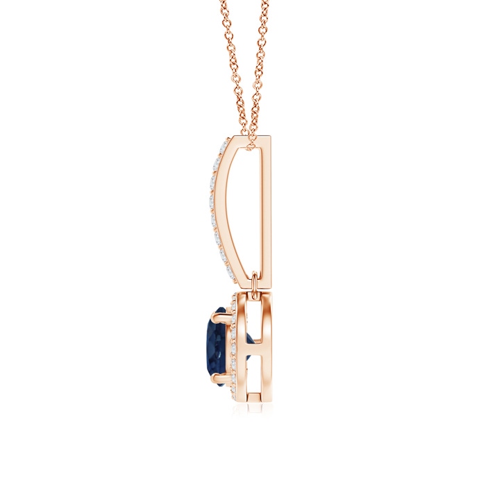6mm AA Dangling Round Sapphire and Diamond Halo Pendant in Rose Gold product image