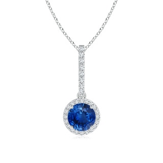 6mm AAA Dangling Round Sapphire and Diamond Halo Pendant in P950 Platinum