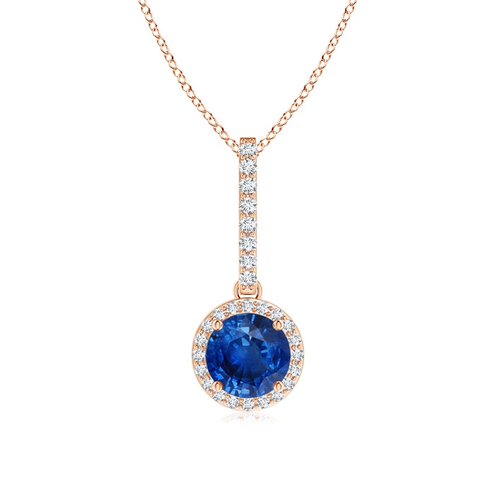 6mm AAA Dangling Round Sapphire and Diamond Halo Pendant in Rose Gold 