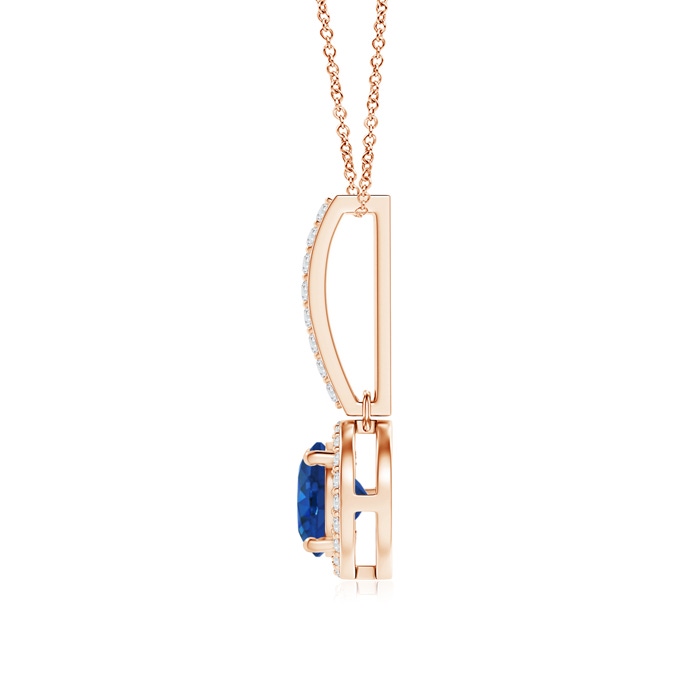 6mm AAA Dangling Round Sapphire and Diamond Halo Pendant in Rose Gold product image