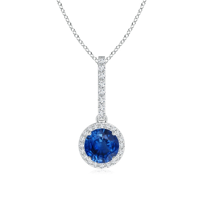 6mm AAA Dangling Round Sapphire and Diamond Halo Pendant in White Gold 