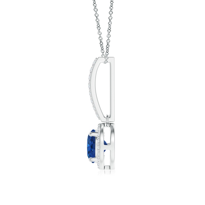 6mm AAA Dangling Round Sapphire and Diamond Halo Pendant in White Gold product image