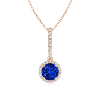 6mm AAAA Dangling Round Sapphire and Diamond Halo Pendant in 10K Rose Gold