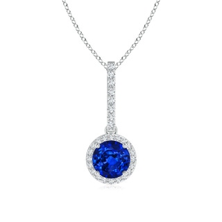 6mm AAAA Dangling Round Sapphire and Diamond Halo Pendant in P950 Platinum