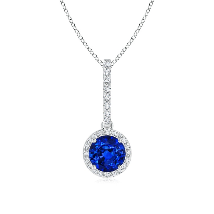 6mm AAAA Dangling Round Sapphire and Diamond Halo Pendant in P950 Platinum 