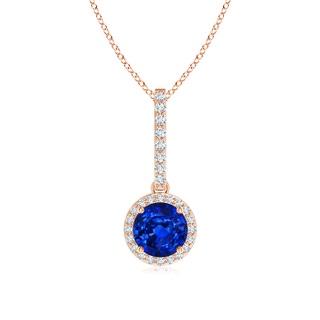 6mm AAAA Dangling Round Sapphire and Diamond Halo Pendant in Rose Gold