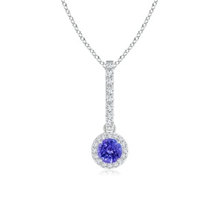 4mm AAAA Dangling Round Tanzanite and Diamond Halo Pendant in White Gold