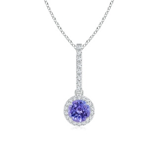 5mm AAA Dangling Round Tanzanite and Diamond Halo Pendant in White Gold