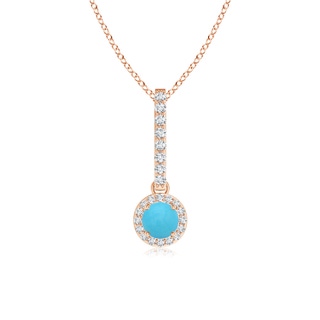 4mm AA Dangling Round Turquoise and Diamond Halo Pendant in Rose Gold