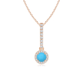 4mm AAA Dangling Round Turquoise and Diamond Halo Pendant in Rose Gold