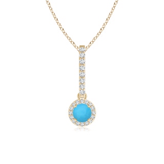 4mm AAA Dangling Round Turquoise and Diamond Halo Pendant in Yellow Gold