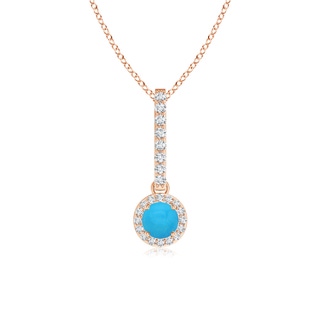 4mm AAAA Dangling Round Turquoise and Diamond Halo Pendant in Rose Gold