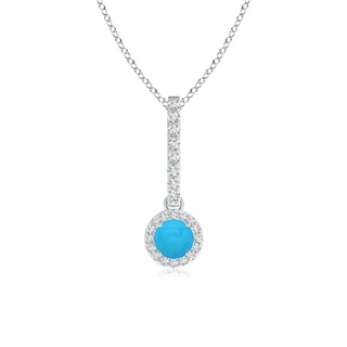 4mm AAAA Dangling Round Turquoise and Diamond Halo Pendant in S999 Silver