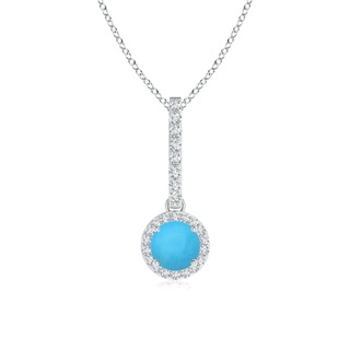 5mm AAA Dangling Round Turquoise and Diamond Halo Pendant in White Gold