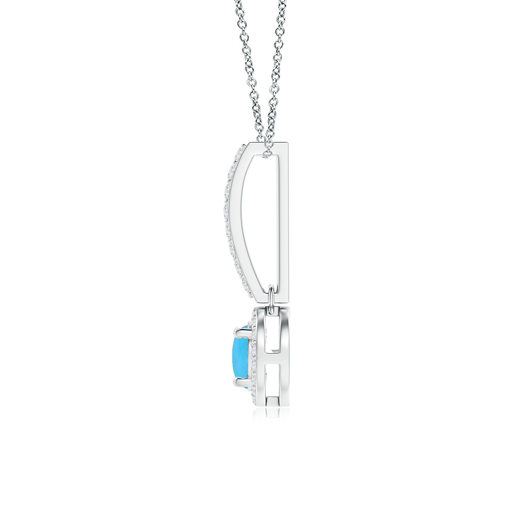 5mm AAA Dangling Round Turquoise and Diamond Halo Pendant in White Gold Side 1