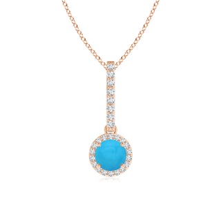 5mm AAAA Dangling Round Turquoise and Diamond Halo Pendant in Rose Gold