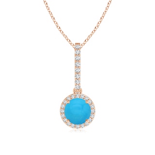 6mm AAAA Dangling Round Turquoise and Diamond Halo Pendant in Rose Gold