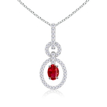 6x4mm AAA Floating Oval Solitaire Ruby Pendant with Diamonds in White Gold