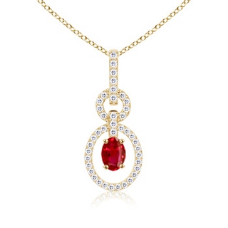 6x4mm AAA Floating Oval Solitaire Ruby Pendant with Diamonds in Yellow Gold