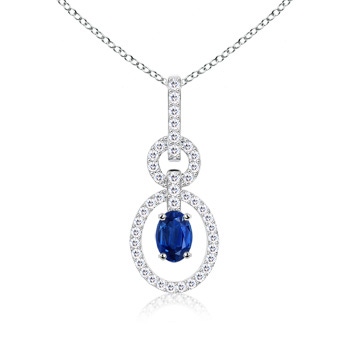 6x4mm AAA Floating Oval Solitaire Sapphire Pendant with Diamonds in White Gold