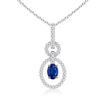 6x4mm AAA Floating Oval Solitaire Sapphire Pendant with Diamonds in White Gold 