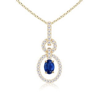 6x4mm AAA Floating Oval Solitaire Sapphire Pendant with Diamonds in Yellow Gold