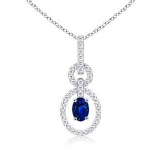 6x4mm AAAA Floating Oval Solitaire Sapphire Pendant with Diamonds in White Gold