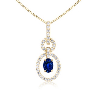 6x4mm AAAA Floating Oval Solitaire Sapphire Pendant with Diamonds in Yellow Gold