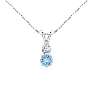 4mm AAA Round Aquamarine and Diamond Two Stone Pendant in White Gold