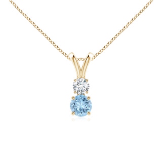 4mm AAA Round Aquamarine and Diamond Two Stone Pendant in Yellow Gold