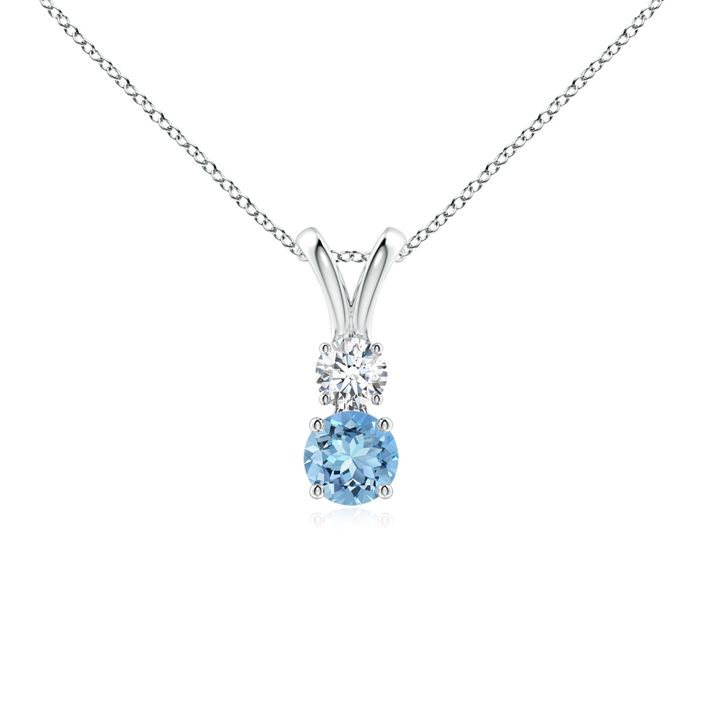 4mm AAAA Round Aquamarine and Diamond Two Stone Pendant in P950 Platinum