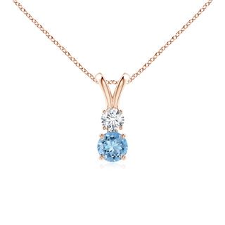 4mm AAAA Round Aquamarine and Diamond Two Stone Pendant in Rose Gold