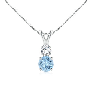 5mm AAA Round Aquamarine and Diamond Two Stone Pendant in White Gold