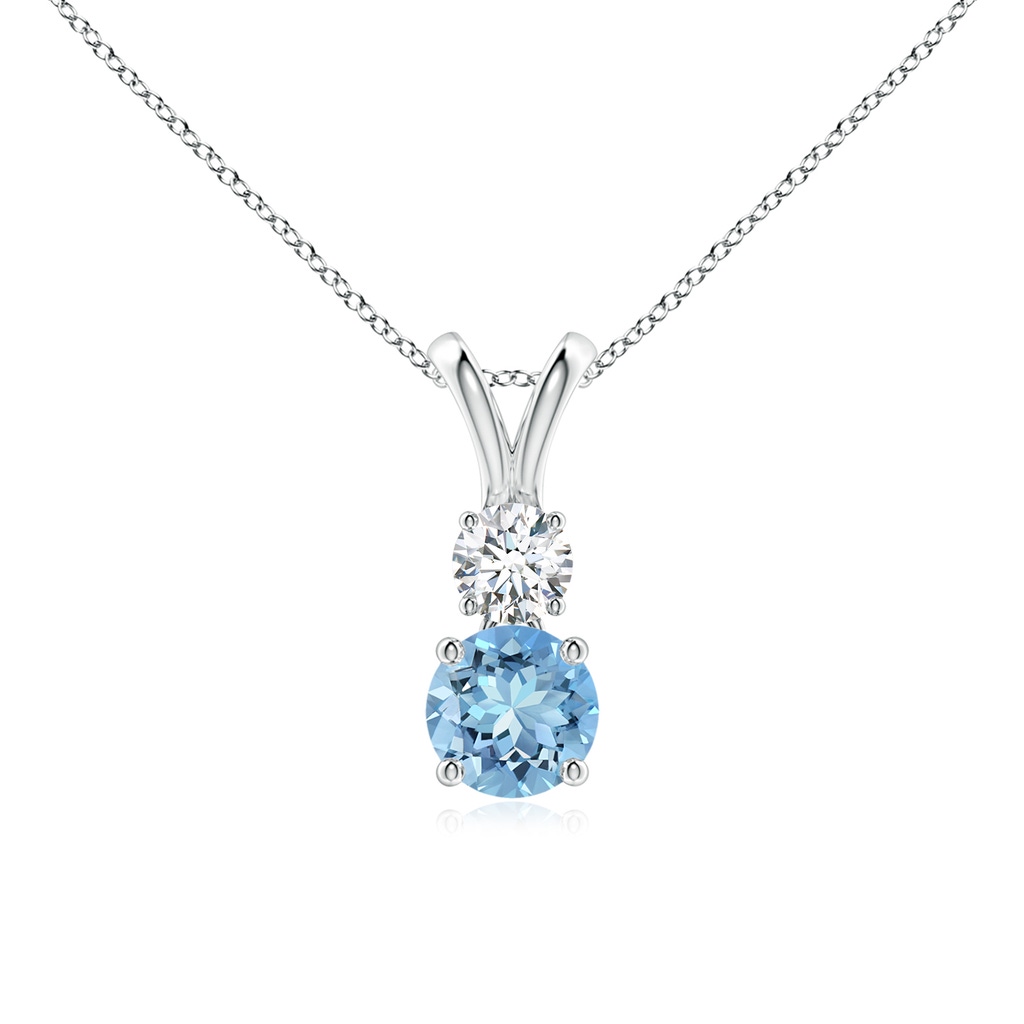 5mm AAAA Round Aquamarine and Diamond Two Stone Pendant in White Gold
