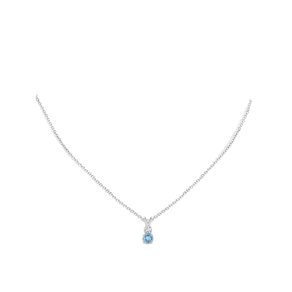 Round Aquamarine and Diamond Two Stone Pendant | Angara