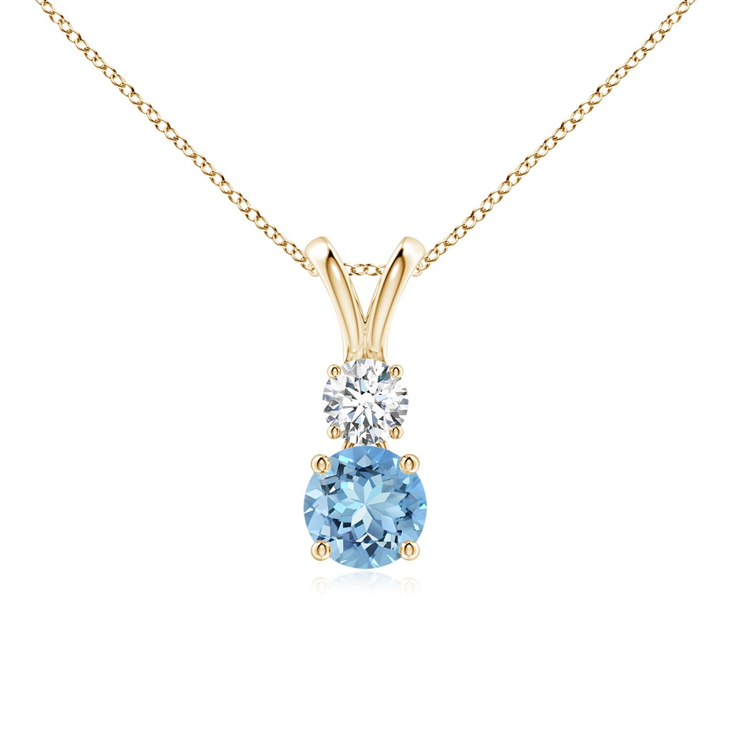 5mm AAAA Round Aquamarine and Diamond Two Stone Pendant in Yellow Gold