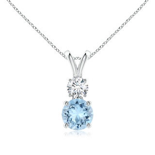 6mm AAA Round Aquamarine and Diamond Two Stone Pendant in White Gold