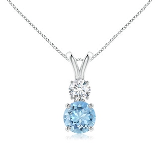 6mm AAAA Round Aquamarine and Diamond Two Stone Pendant in White Gold